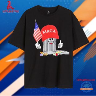 Funny Trump Maga Garbage Can Cartoon Character American Flag Unisex T Shirt