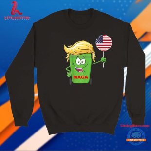 Official Trump MAGA Cartoon Garbage Can American Flag T Shirt