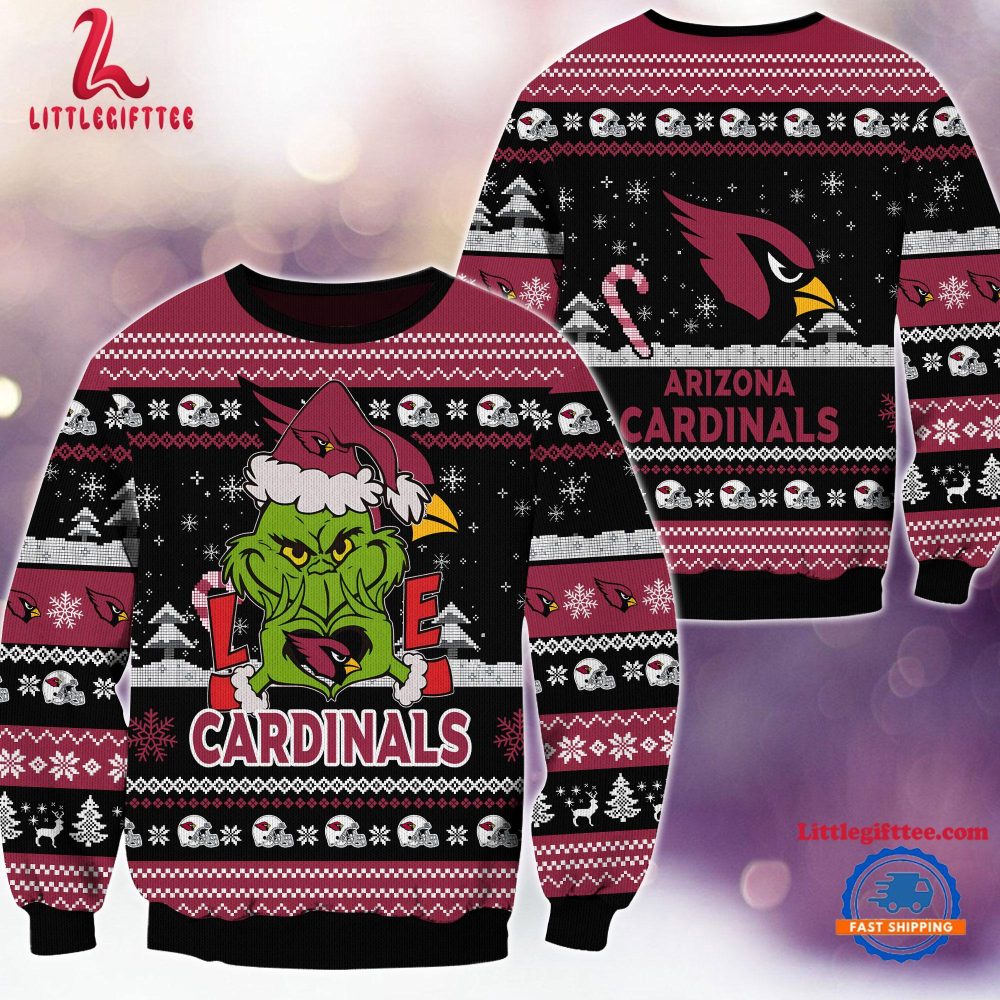 Arizona Cardinals NFL 2024 Grinch Lover Santa Hats Ugly Christmas Sweater