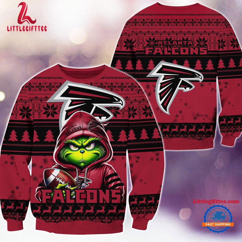 Atlanta Falcons 2024 NFL Football Christmas x Grinch Ugly Christmas Sweater