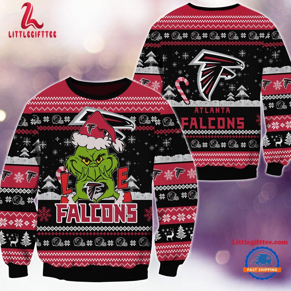 Atlanta Falcons NFL 2024 Grinch Lover Santa Hats Ugly Christmas Sweater