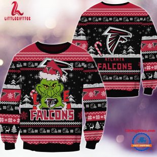 Atlanta Falcons NFL 2024 Grinch Lover Santa Hats Ugly Christmas Sweater