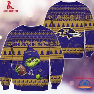 Baltimore Ravens 2024 NFL Christmas Grinch Football Limited Edition Ugly Christmas Sweater