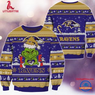 Baltimore Ravens NFL 2024 Grinch Lover Santa Hats Ugly Christmas Sweater