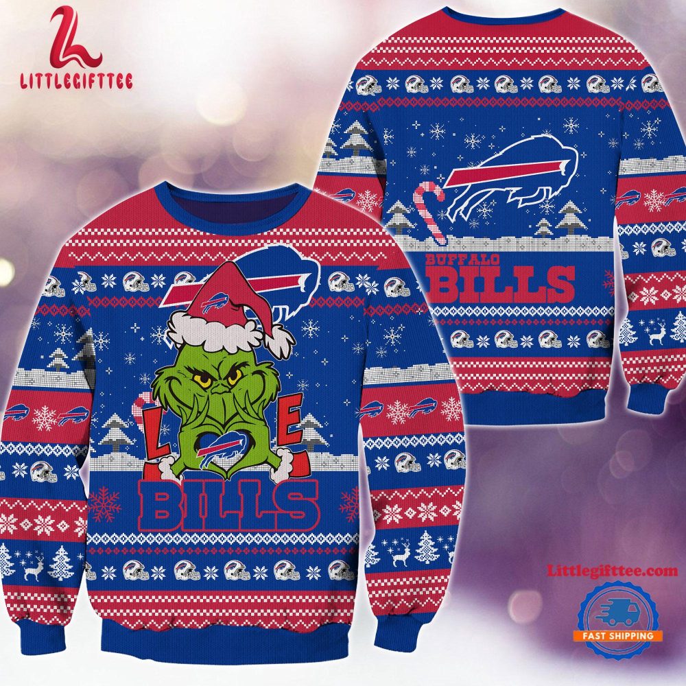 Buffalo Bills NFL 2024 Grinch Lover Santa Hats Ugly Christmas Sweater