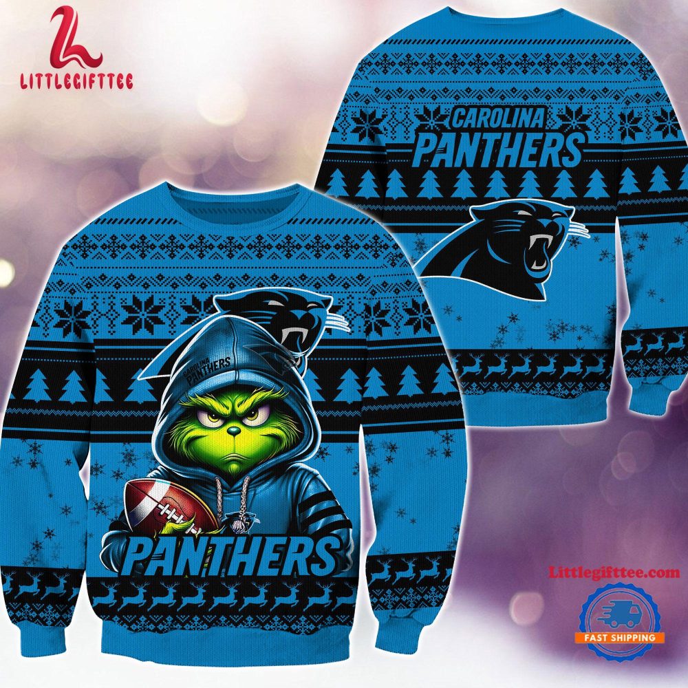 Carolina Panthers 2024 NFL Football Christmas x Grinch Ugly Christmas Sweater