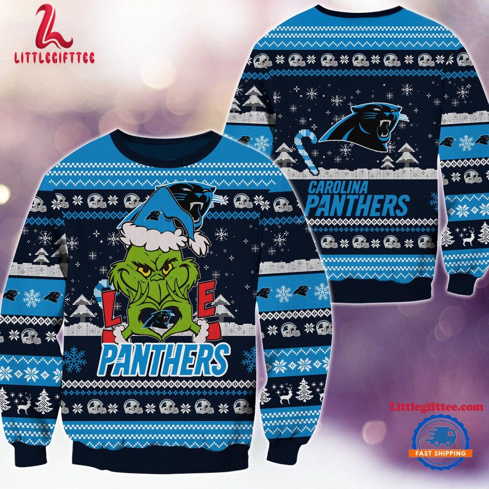 Carolina Panthers NFL 2024 Grinch Lover Santa Hats Ugly Christmas Sweater