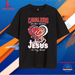 Cavaliers in My Veins Jesus in My Heart Diamond Heart T Shirt