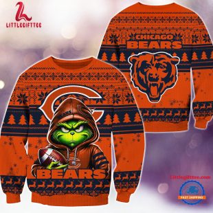 Chicago Bears 2024 NFL Football Christmas x Grinch Ugly Christmas Sweater