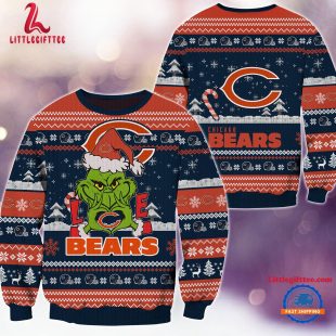 Chicago Bears NFL 2024 Grinch Lover Santa Hats Ugly Christmas Sweater