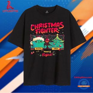 Christmas Fighter Kitty vs Tree Round Fight T Shirt