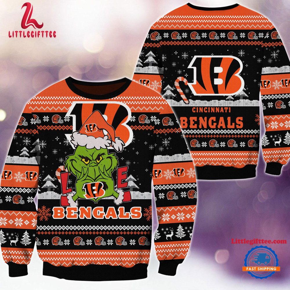 Cincinnati Bengals NFL 2024 Grinch Lover Santa Hats Ugly Christmas Sweater