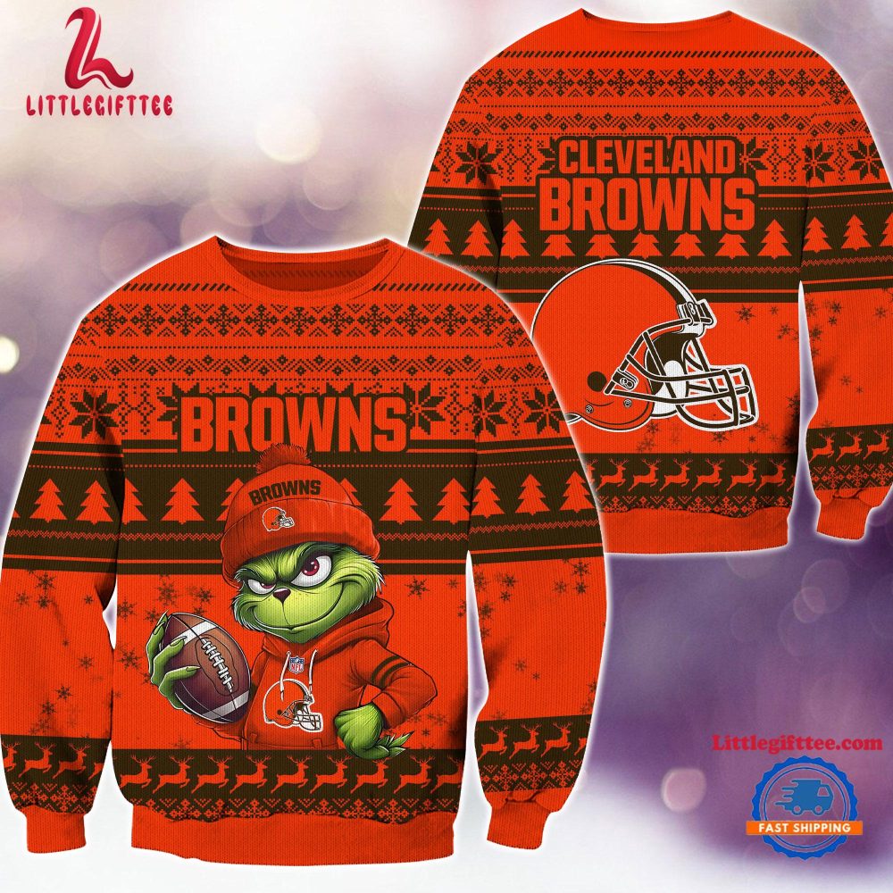 Cleveland Browns 2024 NFL Christmas Grinch Football Limited Edition Ugly Christmas Sweater