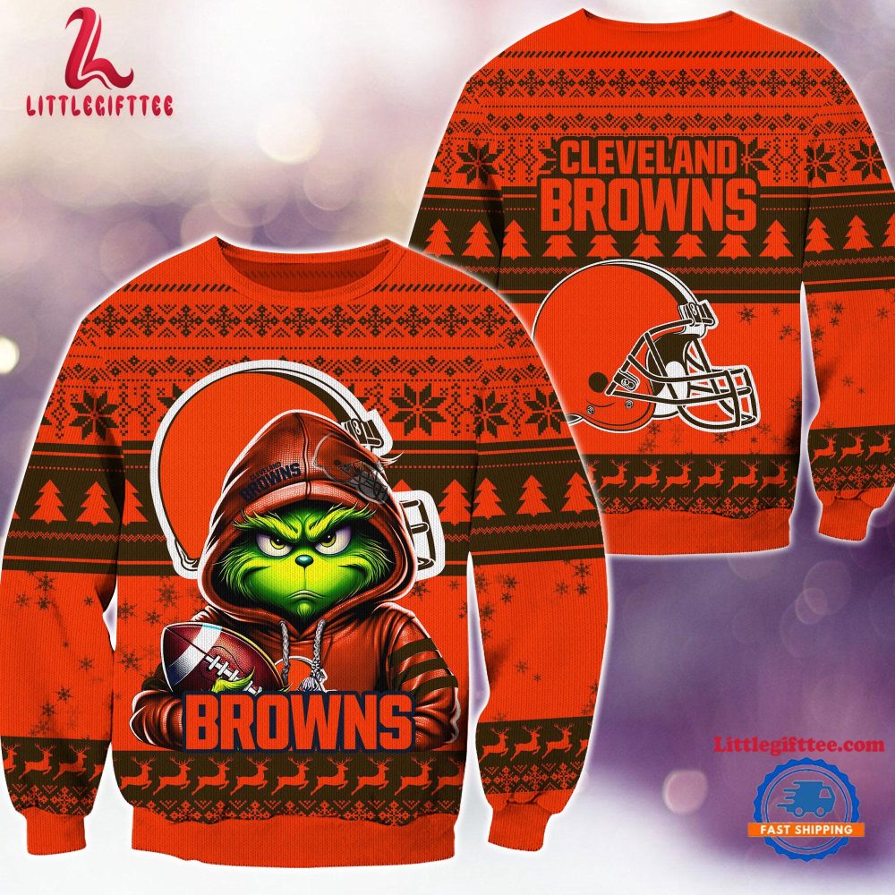 Cleveland Browns 2024 NFL Football Christmas x Grinch Ugly Christmas Sweater