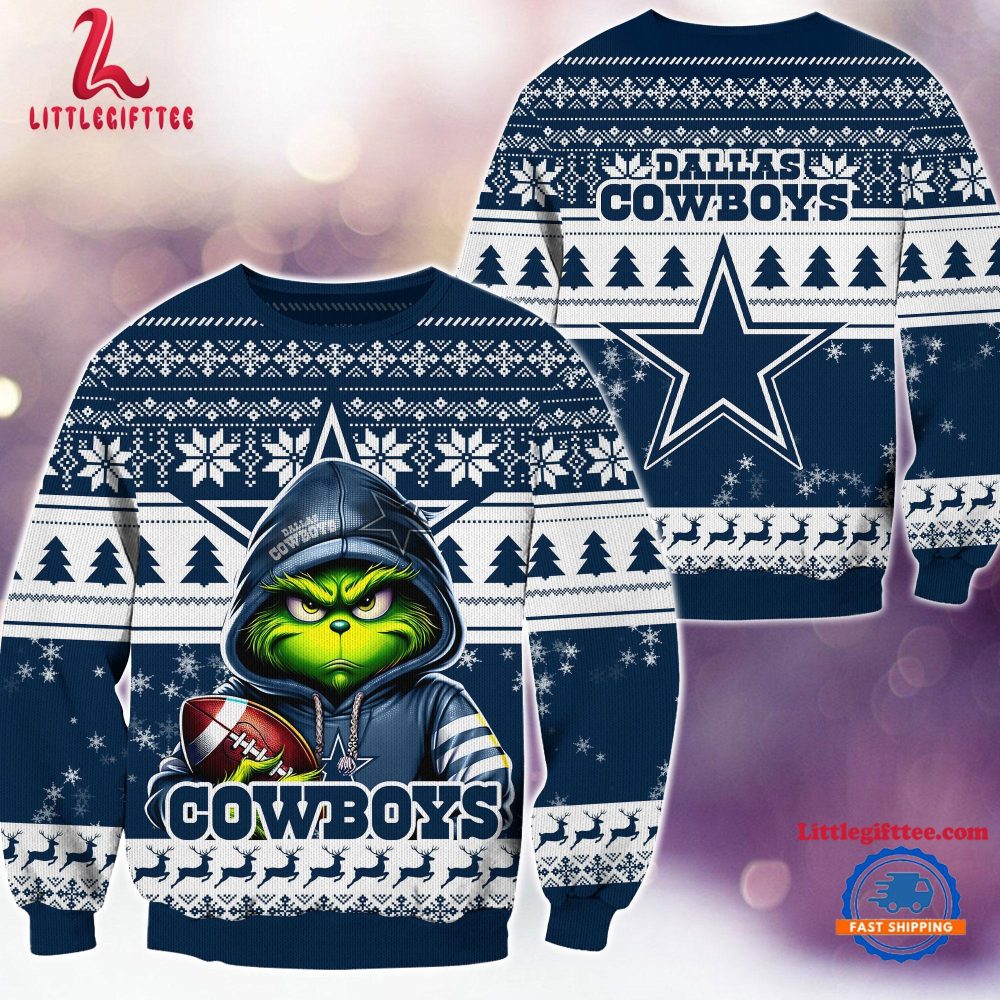 Dallas Cowboys 2024 NFL Football Christmas x Grinch Ugly Christmas Sweater