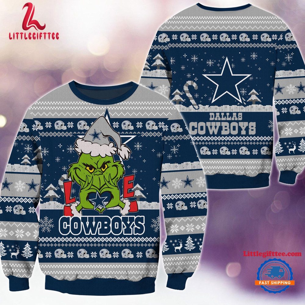 Dallas Cowboys NFL 2024 Grinch Lover Santa Hats Ugly Christmas Sweater