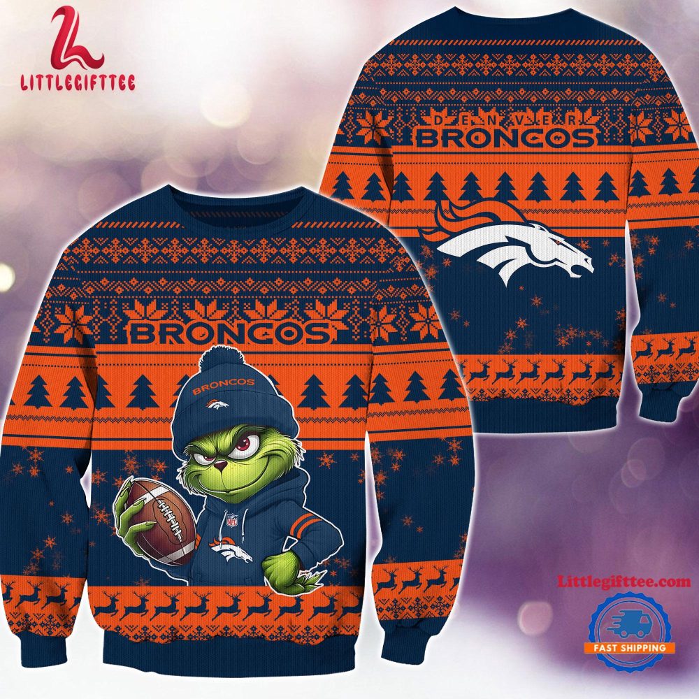 Denver Broncos 2024 NFL Christmas Grinch Football Limited Edition Ugly Christmas Sweater