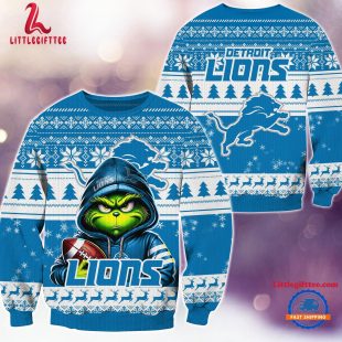 Detroit Lions 2024 NFL Football Christmas x Grinch Ugly Christmas Sweater