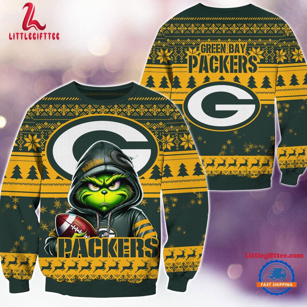 Green Bay Packers 2024 NFL Football Christmas x Grinch Ugly Christmas Sweater