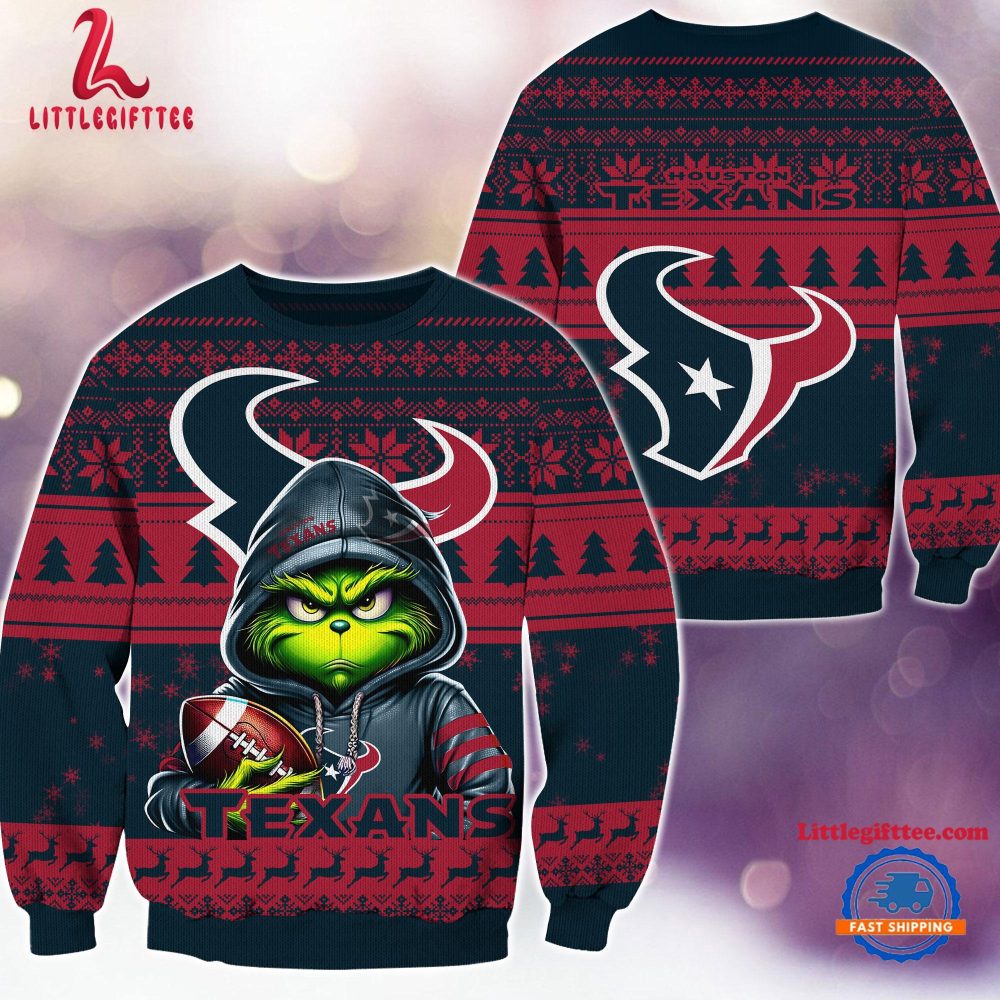 Houston Texans 2024 NFL Football Christmas x Grinch Ugly Christmas Sweater