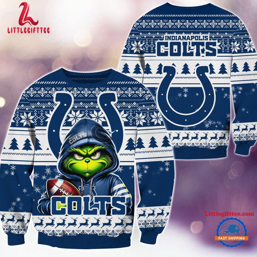 Indianapolis Colts 2024 NFL Football Christmas x Grinch Ugly Christmas Sweater