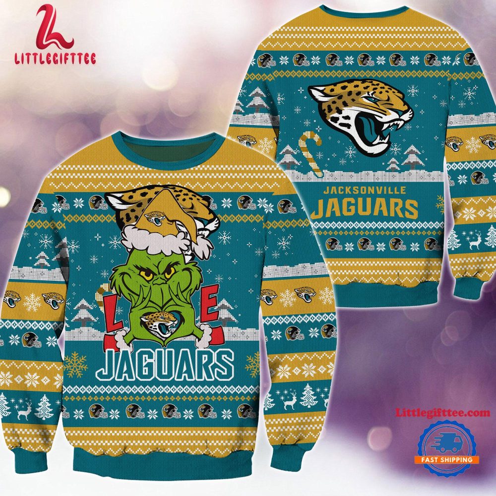 Jacksonville Jaguars NFL 2024 Grinch Lover Santa Hats Ugly Christmas Sweater