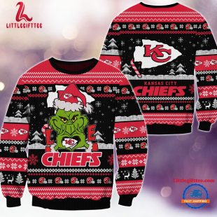 Kansas City Chiefs NFL 2024 Grinch Lover Santa Hats Ugly Christmas Sweater