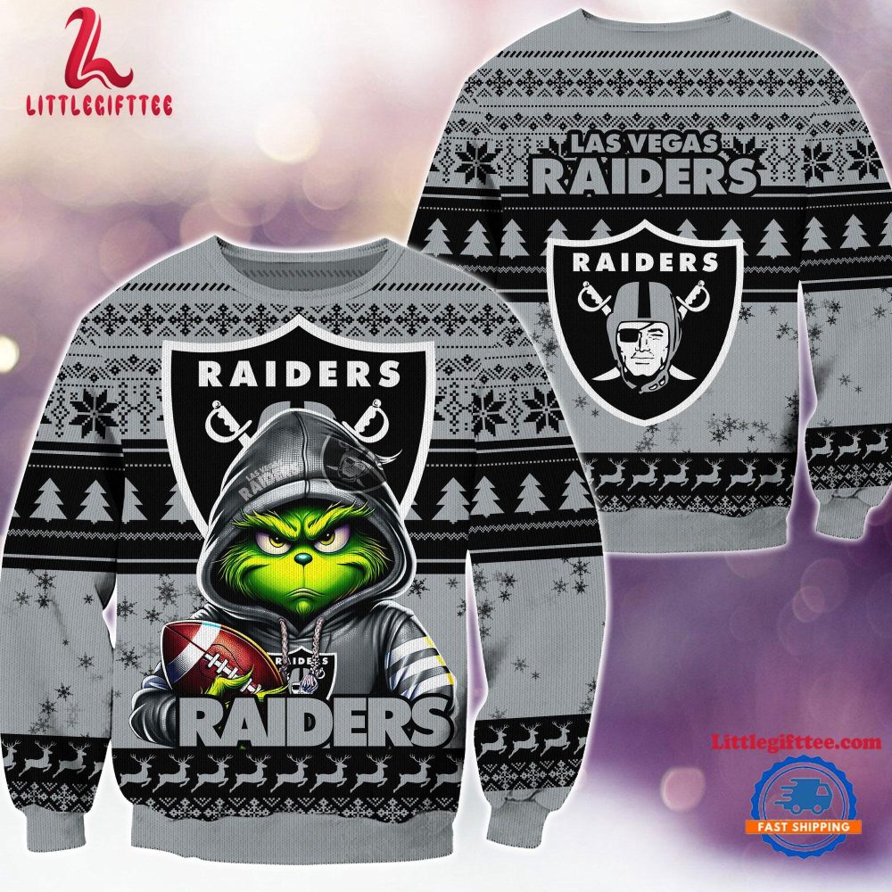 Las Vegas Raiders 2024 NFL Football Christmas x Grinch Ugly Christmas Sweater