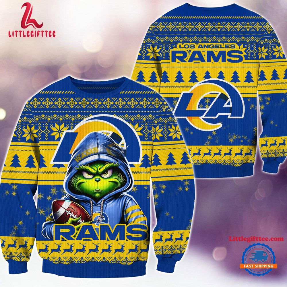 Los Angeles Rams 2024 NFL Football Christmas x Grinch Ugly Christmas Sweater