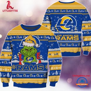 Los Angeles Rams NFL 2024 Grinch Lover Santa Hats Ugly Christmas Sweater