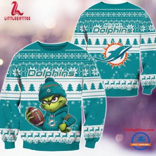 Miami Dolphins 2024 NFL Christmas Grinch Football Limited Edition Ugly Christmas Sweater