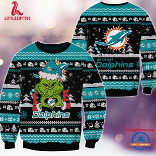 Miami Dolphins NFL 2024 Grinch Lover Santa Hats Ugly Christmas Sweater