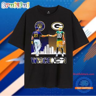 Milwaukee Brewers Adames and Green Bay Packers Love Wisconsin City Skyline T Shirt