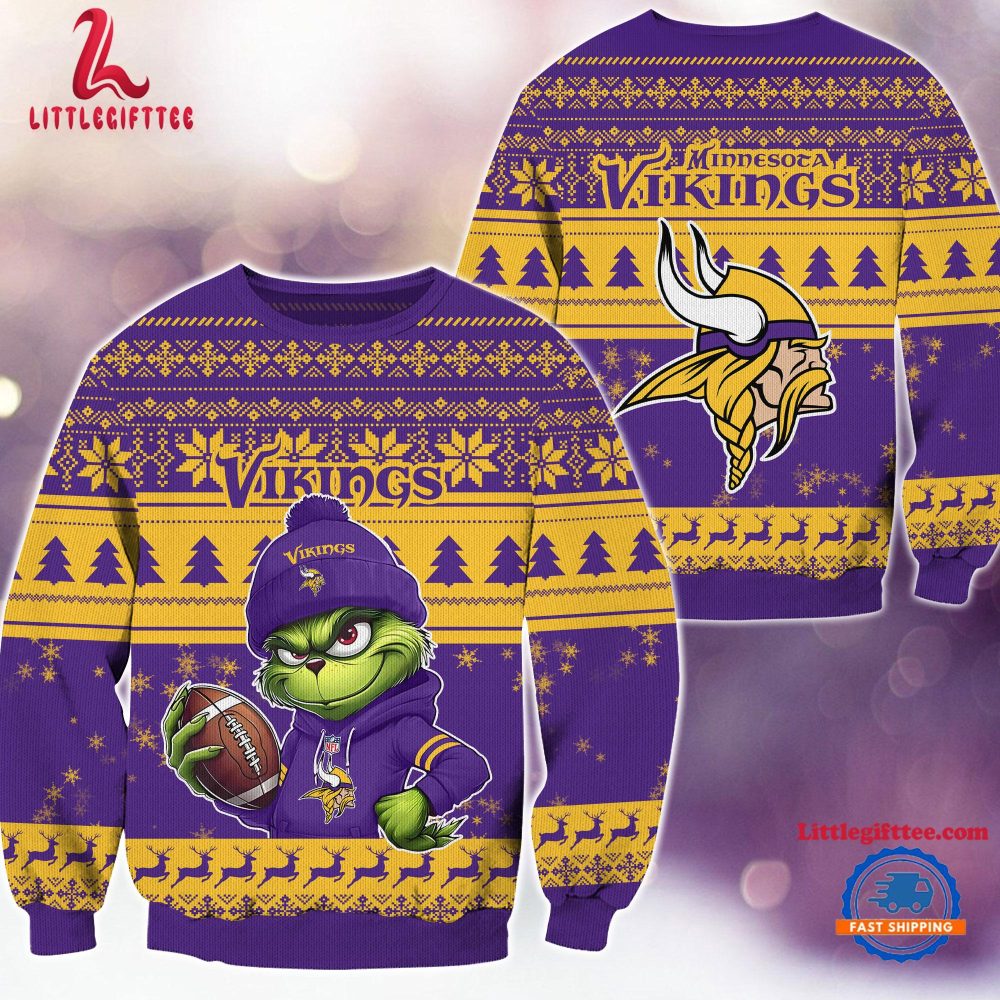 Minnesota Vikings 2024 NFL Christmas Grinch Football Limited Edition Ugly Christmas Sweater