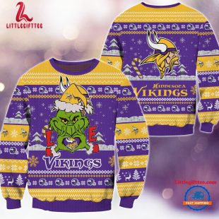 Minnesota Vikings NFL 2024 Grinch Lover Santa Hats Ugly Christmas Sweater