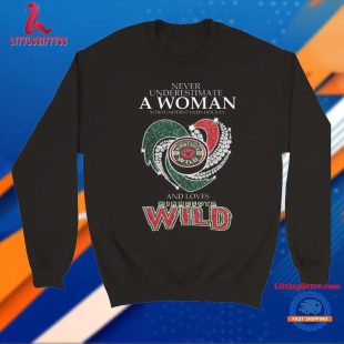 Minnesota Wild Never Underestimate A Woman Who Understand Hockey And Loves Minnesota Wild Diamond Heart T Shirt