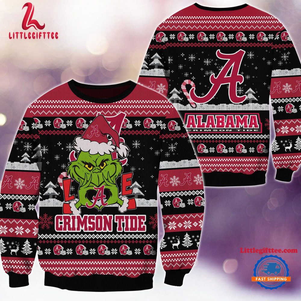 NCAA Alabama Crimson Tide Grinch Lover Santa Hats Ugly Christmas Sweater