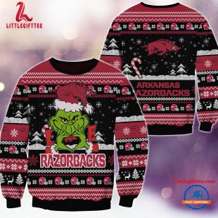 NCAA Arkansas Razorbacks Grinch Lover Santa Hats Ugly Christmas Sweater