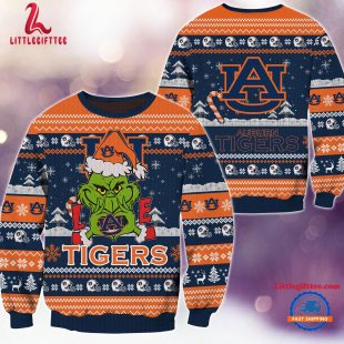 NCAA Auburn Tigers Grinch Lover Santa Hats Ugly Christmas Sweater