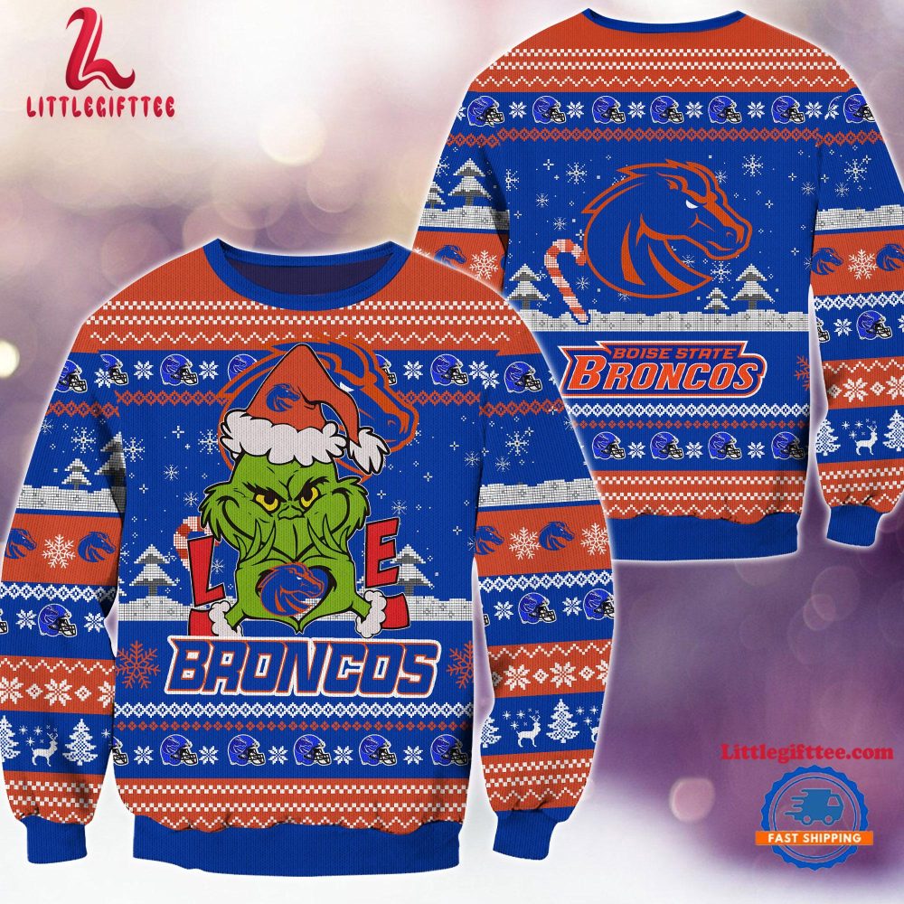 NCAA Boise State Broncos Grinch Lover Santa Hats Ugly Christmas Sweater