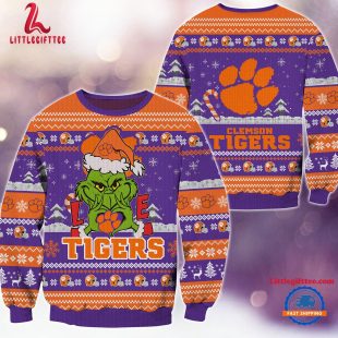 NCAA Clemson Tigers Grinch Lover Santa Hats Ugly Christmas Sweater