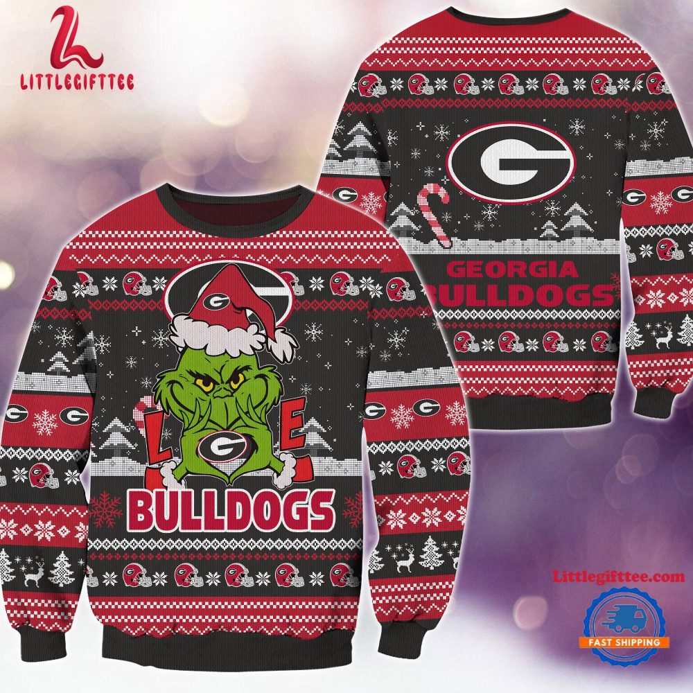 NCAA Georgia Bulldogs Grinch Lover Santa Hats Ugly Christmas Sweater