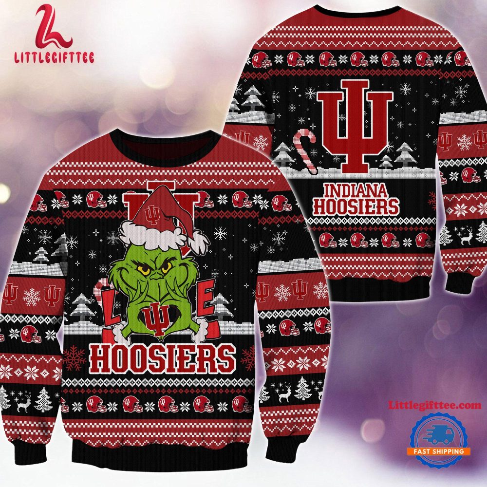 NCAA Indiana Hoosiers Grinch Lover Santa Hats Ugly Christmas Sweater