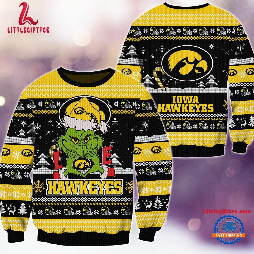 NCAA Iowa Hawkeyes Grinch Lover Santa Hats Ugly Christmas Sweater