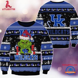 NCAA Kentucky Wildcats Grinch Lover Santa Hats Ugly Christmas Sweater