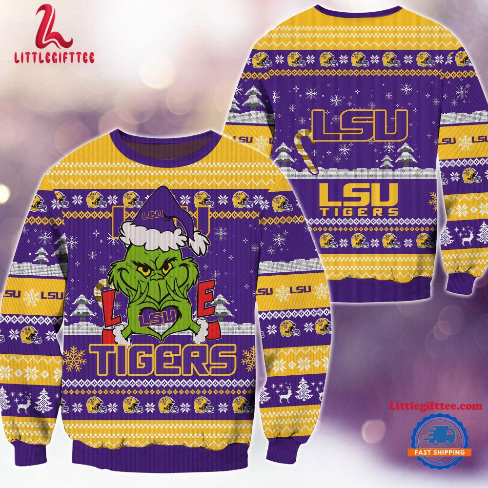 NCAA LSU Tigers Grinch Lover Santa Hats Ugly Christmas Sweater