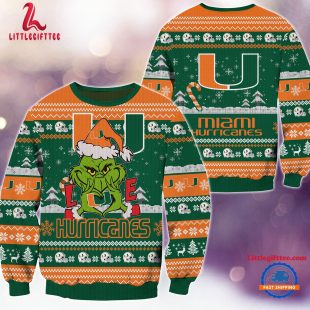 NCAA Miami Hurricanes Grinch Lover Santa Hats Ugly Christmas Sweater