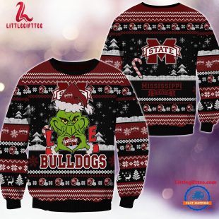 NCAA Mississippi State Bulldogs Grinch Lover Santa Hats Ugly Christmas Sweater