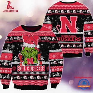 NCAA Nebraska Cornhuskers Grinch Lover Santa Hats Ugly Christmas Sweater