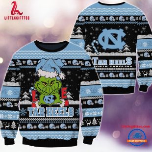 NCAA North Carolina Tar Heels Grinch Lover Santa Hats Ugly Christmas Sweater